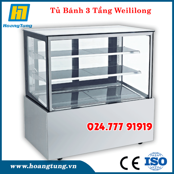 Tủ Bánh Kem Kính Vuông 3 Tầng
